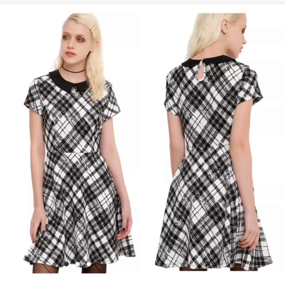 NWT HOT TOPIC M Black-white collared retro grunge rock grunge midi  woman dress